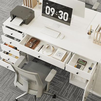 TUSY Office Desk and 5-Drawer Cabinet Set, 31.5" H White Desk with Drawers, 47.24" W Executive Desks with Storage, Computer Table for Home Office, Study, Small Spaces