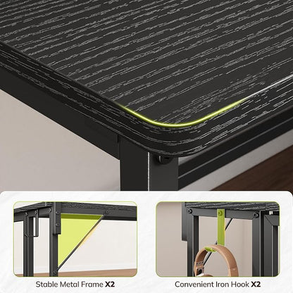 DurayLoly Folding Table with RGB Light for Small Space, 31.5" Folding Computer Desk for Space Saving Sofa Table for Couch, Home Work Office Desk with Monitor Stand, Easy to Fold with Hooks,Black