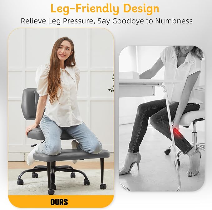Criss Cross Legged Office Chair with Wheels,Swivel Meditation Chair for ADHD,Ergonomic Cross Legged Desk Chair with Thicken Adjustable Footstool,PU Sitting Fidgeting Kneeling Chair for Home Yoga Grey