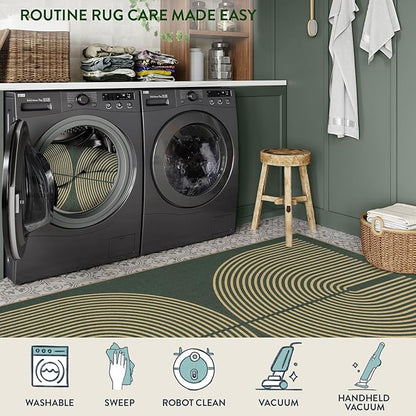 Lahome Enfys Modern Rainbow Easy Jute Indoor Outdoor Rugs, 5x7 Dark Green Rug for Living Room Office, Farmhouse Non Slip Non Shedding Floor Carpet for Dining Room Deck Sunroom
