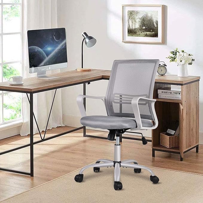 Office Chair Ergonomic Mesh Chair Computer Desk Chair Executive Home Office Chairs with Lumbar Support Armrest Rolling Swivel Adjustable Mid Back Grey