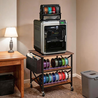 Large Printer Stand with Storage Bag, Rolling Printer Cart with Power Outlet, 3 Tier with Height Adjustable Storage Shelf, 23.6 x 23.6 Inches Printer Table for Home Office