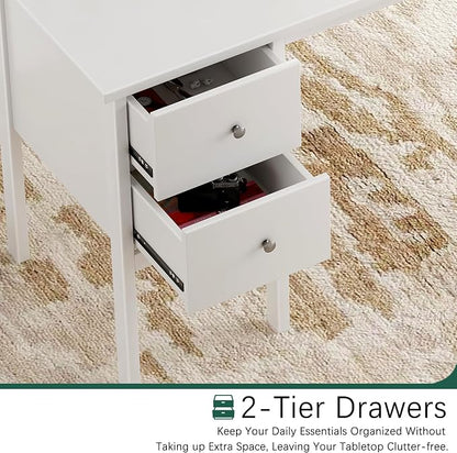 BHG Computer Desk with Drawers,Modern White Home Office Desk with Storage Filing Cabinet, Vanity Desk Makeup Dressing Table for Bedroom,Small Writing Table PC Desks for Study(White, 43.3")