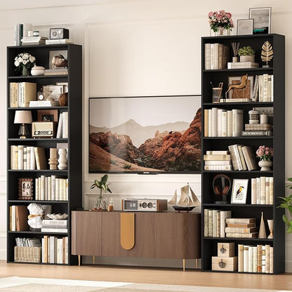 FACBOTALL 82" Tall Bookshelf Set of 2, 7-Tier Double Open Shelves Bookcase,Freestanding Display Storage Shelves, Tall Bookcase Home Decor Furniture for Home Office,Living Room,Bedroom, Black