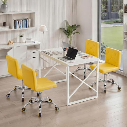 VECELO PU Leather Mid-Back Armless Vanity Chair Adjustable Height 360° Rolling Swivel for Home Office Work