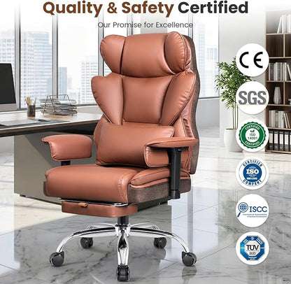 BESTFAIR Big and Tall Office Chair - 400 LBS Capacity Executive Chair with High Back & Footrest, Ergonomic Office Chair for Heavy People, Wide Padded Seat Computer Gaming Chair, Brown 2 Pack