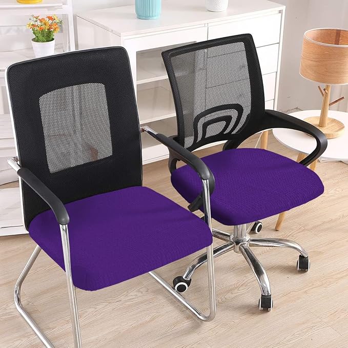 Smiry Stretch Jacquard Office Computer Chair Seat Covers, Removable Washable Anti-dust Desk Chair Seat Cushion Protectors - Violet