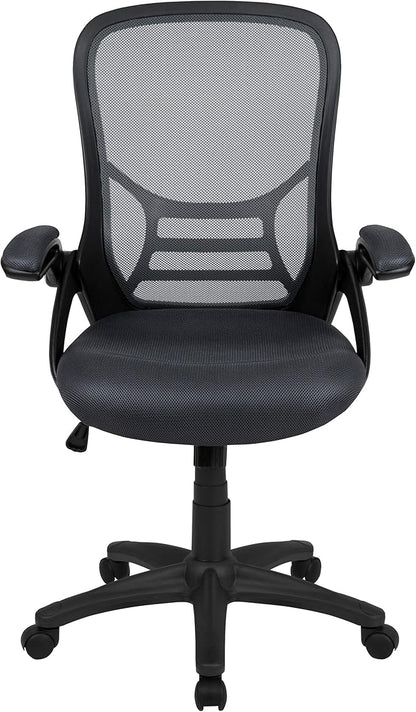 Flash Furniture Porter High-Back Swivel Office Chair with Adjustable Lumbar Support and Seat Height, Ergonomic Mesh Desk Chair with Flip-Up Armrests, Black