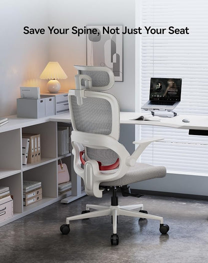 SIHOO B100 SE Office Chair, Soft Memory Foam Desk Chair with Adaptive Lumbar Support & 2D Flip-up Armrests, 135° tilt Computer Chair for Home Office, White