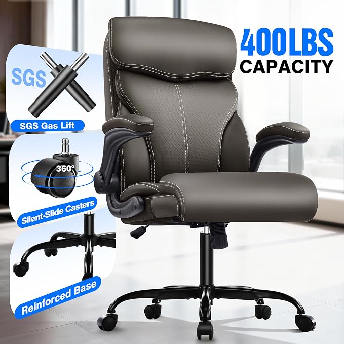 AreShark Office Chair - Executive High Back Breathable Comfy Desk Chair with Lumbar Support - Ergonomic Leather Rolling Swivel Computer Chair with Rock Function for Working Studying Gaming Relaxing