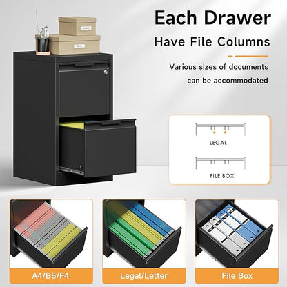 Bestoo File Cabinet, 2 Drawer Filing Cabinet with Lock, Vertical Filing Storage Cabinet for Home Office, Metal File Cabinets, Office Storage Cabinet for Letter, Legal, A4, File Folders