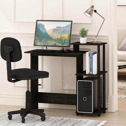Furinno Efficient 29-Inch Black Computer Desk with Side Shelves, Gaming Desk with 3 Open Shelves, Home Office Desk, for Home Office, Study Room, Dorm, Bedroom, Black Espresso