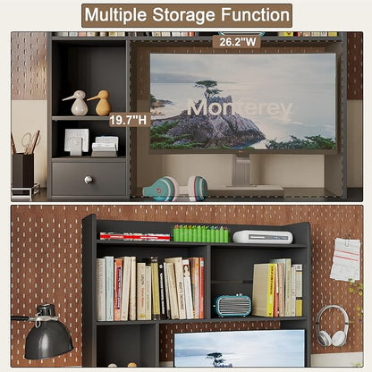 ChooChoo Desktop Bookshelf, 36.4" Tall Countertop Desk Hutch with 5 Shelves and 1 Drawer for Computer Desk, Desk Shelf Organizer for Dorm Office Home,Black