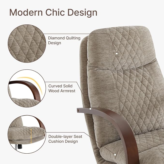 KISLOT Home Office Desk Chair, Ergonomic Office Chair with Lumbar Support, Adjustable Swivel Computer Chair with Wheels, Fabric Executive Task Chair with Wood Arms, Set of 2, Khaki