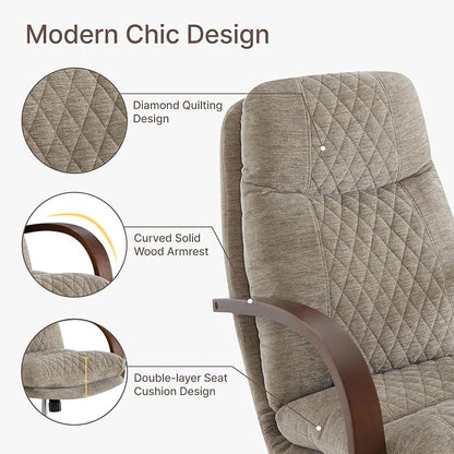 KISLOT Home Office Desk Chair, Ergonomic Office Chair with Lumbar Support, Adjustable Swivel Computer Chair with Wheels, Fabric Executive Task Chair with Wood Arms, Set of 2, Khaki