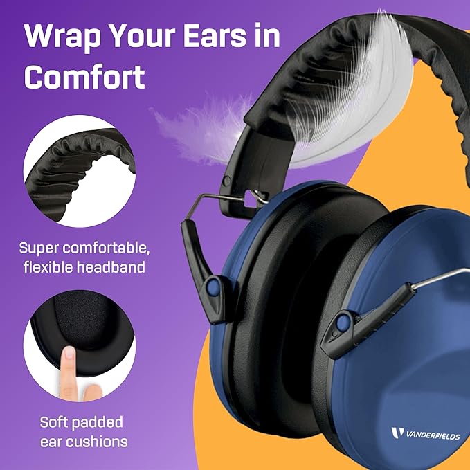 Vanderfields - Hearing Protection Ear Muffs - Over 31 dB (2K Hz) Broad Noise Cancelling Sound Reduction - Adults & Teens