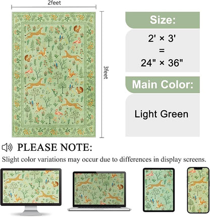 DUKINO 2x3 Rug, Washable Animal Rugs for Entryway, Non Slip Indoor Door Mat, Soft Low Pile Small Area Carpet for Entrance, Bedroom, Kitchen, Laundry, Bathroom, Light Green