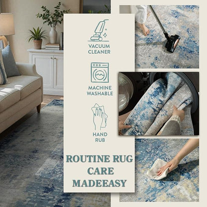 Lahome Modern Abstract 9x12 Area Rugs for Living Room, Washable Living Room Rug for Bedroom Low Pile Non Slip, Soft Indoor Accent Carpet for Dining Room Table Apartment, Blue/Grey