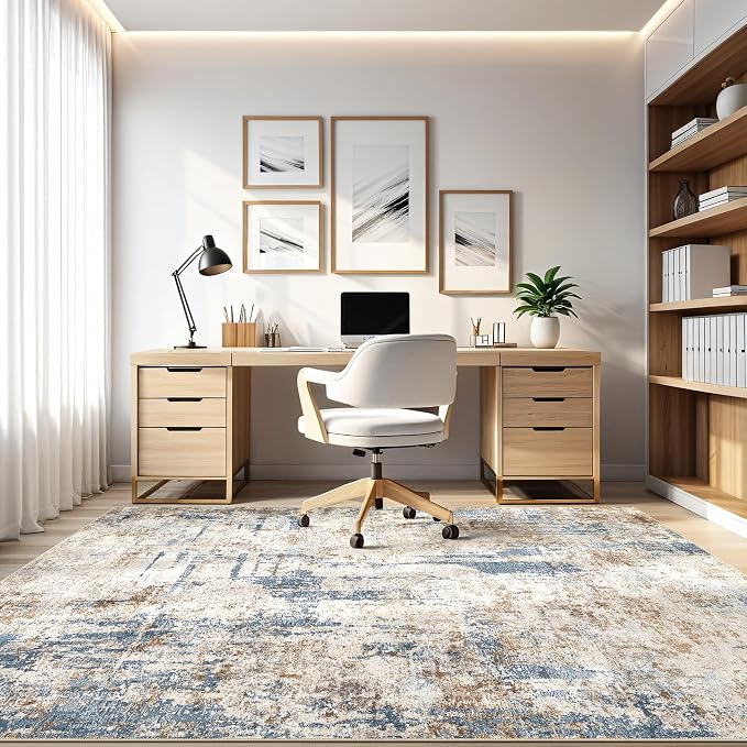 10x13 Area Rug Living Room: Washable Large Abstract Modern Soft Rugs Stain Resistant Indoor Floor Non Slip Accent Carpet for Bedroom Nursery Playroom Office Dining Room Dorm Home House- Tan