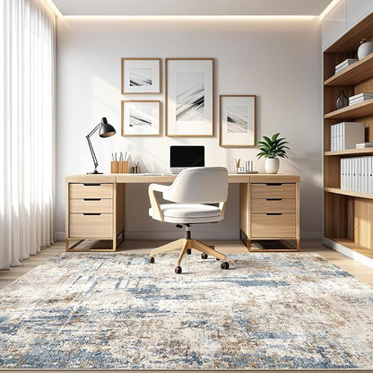 5x8 Area Rug Washable Rugs: Living Room Large Abstract Modern Soft Stain Resistant Indoor Floor Non-Slip Accent Carpet for Bedroom Nursery Playroom Office Dining Room Dorm Home House- Tan