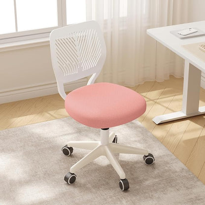 JPBSTO Armless Desk Chair, Height Adjustable Swivel Office Rolling Task Chairs with Soft Mesh Padded Cushion, Ergonomic Small Study Computer Chair for Girls Boys Teens (Pink, 2PCS)
