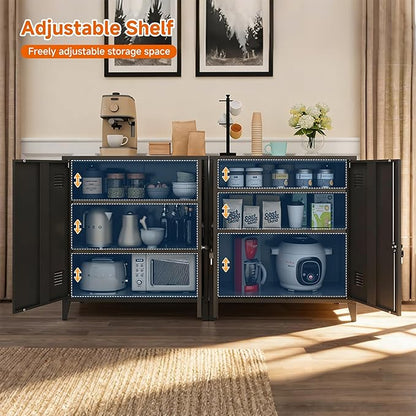 Metal Storage Cabinet 35.4”H Locking Storage Cabinet (Black) | With 2 Adjustable Shelves and Doors, Small Storage Cabinet for Home School Office Garage