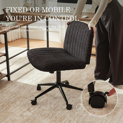 Dowinx Criss Cross Chair with Wheels, Preminum Fabric and Pocket Spring Cushion, Adjustable Swivel Wide Seat Computer Chair, Morden Design Vanity Chair, All Black