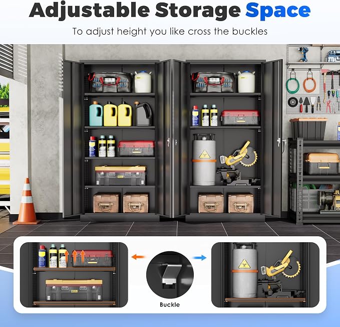 INTERGREAT Metal Garage Storage Cabinet with Lock, 72" Storage Cabinet with Locking Doors and 4 Adjustable Shelves, Lockable Steel Tool Cabinet for Home Office, School, Black