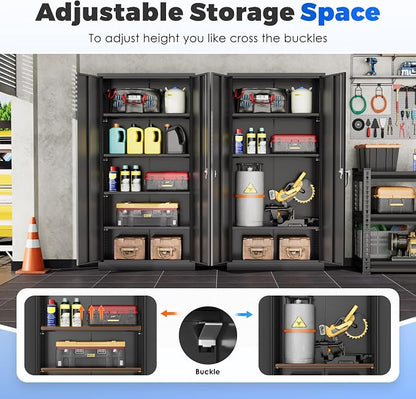 INTERGREAT Metal Garage Storage Cabinet with Lock, 72" Storage Cabinet with Locking Doors and 4 Adjustable Shelves, Lockable Steel Tool Cabinet for Home Office, School, Black