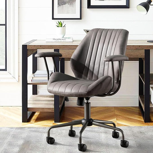CAODOC High Back Office Chair,Modern Swivel Office Chair,Black Suede Fabric Gaming Chair,Height Adjustable Home Office Desk Chair with Lumbar Support