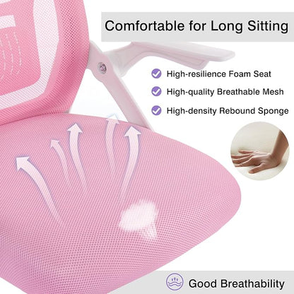 VECELO Mid-Back Swivel Ergonomic Office Chair with Adjustable Arms Mesh Lumbar Support for Computer Task Work, Pink