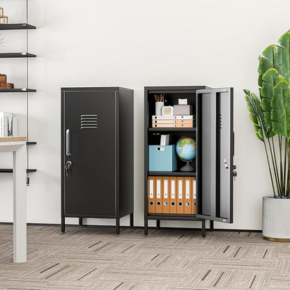 erosoei 35.43" H Metal Locker Storage Cabinet, Office Locker with 2 Adjustable Shelves, Steel Cabinet with 1 Door, High Legs Organizer for Home Office, Kitchen, Living Room, Bedroom and Bathroom