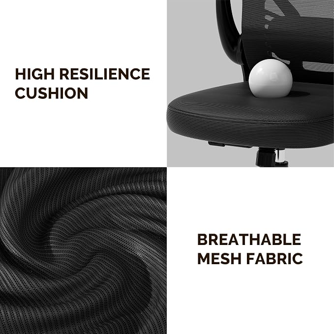 Ollega Computer Desk Chair with Wheels, Mesh Office Chair with Flip Up Arms, Adjustable Lumbar Support, Swivel Desk Chair Comfy, Black
