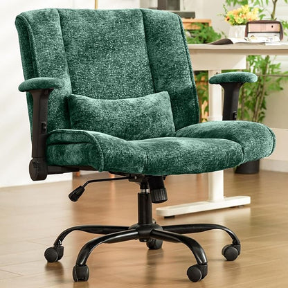 Criss Cross Chair with Wheels & Flip Arms, Wide Cross Legged Office Chair with Adjustable Tilt Criss-Cross Desk Chair with Lumbar Support for Home Office, Bedroom, Apartment Green