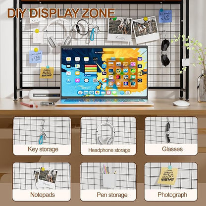 Desk Shelf, 2-Tier Desktop Hutch Bookshelf with Pegboard Hooks Set, Metal Table Top Bookcase for Computer, Freestanding Countertop Storage Organizer Rack for Dorm, Office & Home, Black, 45.3"