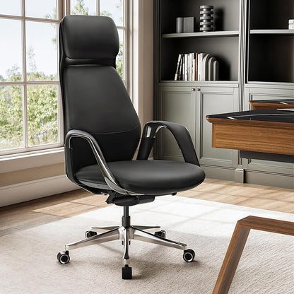 EUREKA ERGONOMIC Serene Executive Office Chair, Premium Nappa Leather High Back Boss Chair with Aluminum Base, Ergonomic Chair with Lumbar Support & Recline, Heavy Duty for Long-Hour Comfort, Black