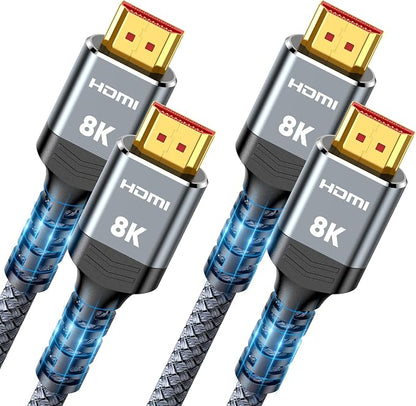 Highwings 8K HDMI Cable 2.1 8FT/2.5M 2-Pack, 48Gbps High Speed HDMI Cord-Nylon Braided 8K60Hz 4K120Hz 4K144Hz 3D eARC HDR10 4:4:4 HDCP 2.2&2.3 QMS DSC VRR, Compatible for Laptop, Monitor, Roku TV,HDTV