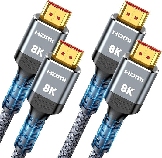 Highwings 8K HDMI Cable 2.1 25FT/7.6M 2-Pack, 48Gbps High Speed HDMI Cord-Nylon Braided 8K60Hz 4K120Hz 4K144Hz 3D eARC HDR10 4:4:4 HDCP 2.2&2.3 QMS DSC VRR, Compatible for Laptop,Monitor,Roku TV,HDTV