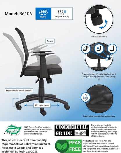BOSS Office Products B6106 Budget Mesh Task Chair with Arms in Black