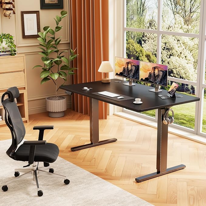 Sweetcrispy 48 Inch Electric Standing Desk, Height Adjustable Sit Stand Up Desk, Computer Workstation Home Office Gaming Rising Table with Memory Preset Splice Board,Black