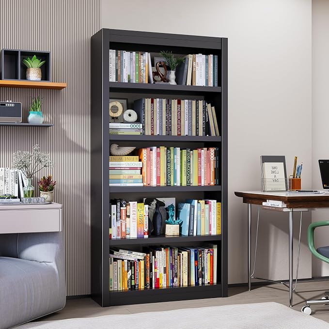 OSEILLC Bookcase, 69" H 5-Shelf Heavy Duty Metal Bookcase, Adjustable Bookshelf with Large Capacity, Sturdy Book Shelf for Home Office, Living Room, Garage