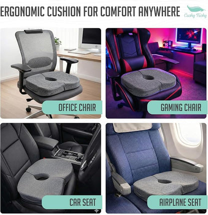 Cushy Tushy Tailbone Pain Relief Cushion - Premium Foldable Travel Tailbone Seat Cushion - for Relief of Lower Back, Sciatic, Butt and Tailbone Pain - Perfect for Home, Office & Driving