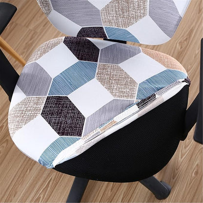 Jinzio Computer Office Chair Cover - Split Protective & Stretchable Cloth Polyester Universal Desk Task Chair Chair Covers Stretch Rotating Chair Slipcover (White Grey Indigo)