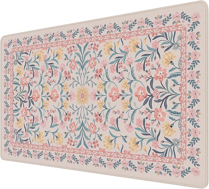 iCasso Pink Aesthetic Flower Mouse pad for Laptop, Desk Matt for Desktop 13.7"x23.6", Anti-Slip Mousepad with Stitched Edges for Laptop Computer Keyboard(Pink Floral)