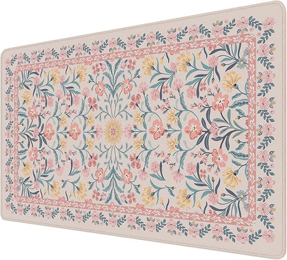 iCasso Pink Aesthetic Flower Mouse pad for Laptop, Desk Matt for Desktop 13.7"x23.6", Anti-Slip Mousepad with Stitched Edges for Laptop Computer Keyboard(Pink Floral)
