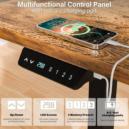 63 x 55 inch L-Shaped Standing Desk, Corner Computer Desk, Electric Standing Desk Adjustable Height, Sit to Stand Ergonomic Workstation for Home Office, Rustic Brown