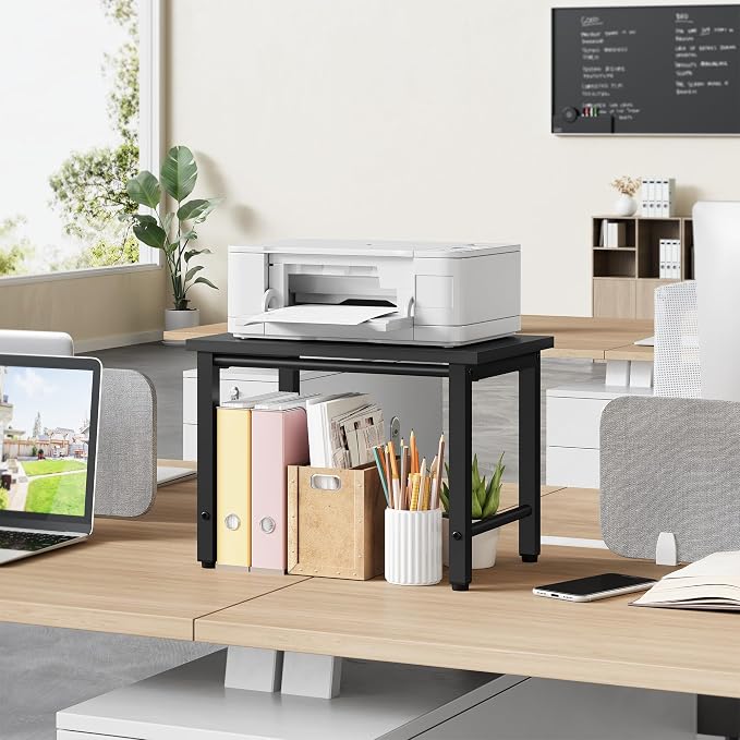 Gewudraw Printer Stand-Desktop Shelf Storage Organizer for Printers,Small End Table, Book Shelf and Wooden Desk Shelf for Home Office, Black