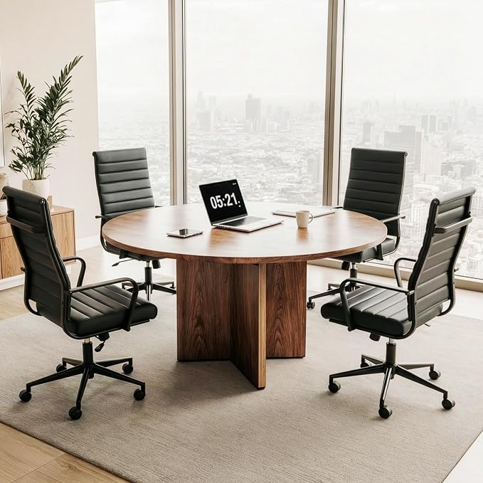 Okeysen Office Desk Chair Conference Room Chairs Modern Ergonomic Executive Swivel Chair Adjustable Height PU Leather Home Desk Chairs with Armrests Comfy Computer Task Chairs with Wheels (Black)