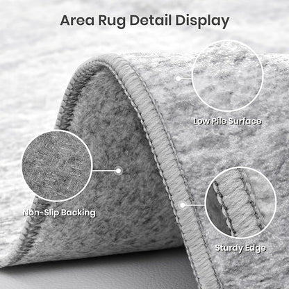 Valenrug Washable Rugs 5x7 - Non Slip 5x7 Area Rugs for Living Room, Stain Resistant Area Rugs for Bedroom, Foldable Machine Washable Area Rug(5'x7', Grey)
