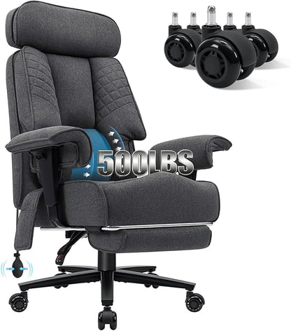 HOFFREE 500lbs Big and Tall Office Chair for Heavy People Executive Office Chair with Wide Seat High Back Computer Desk Chair with Adjustable Lumbar Support Grey Fabric